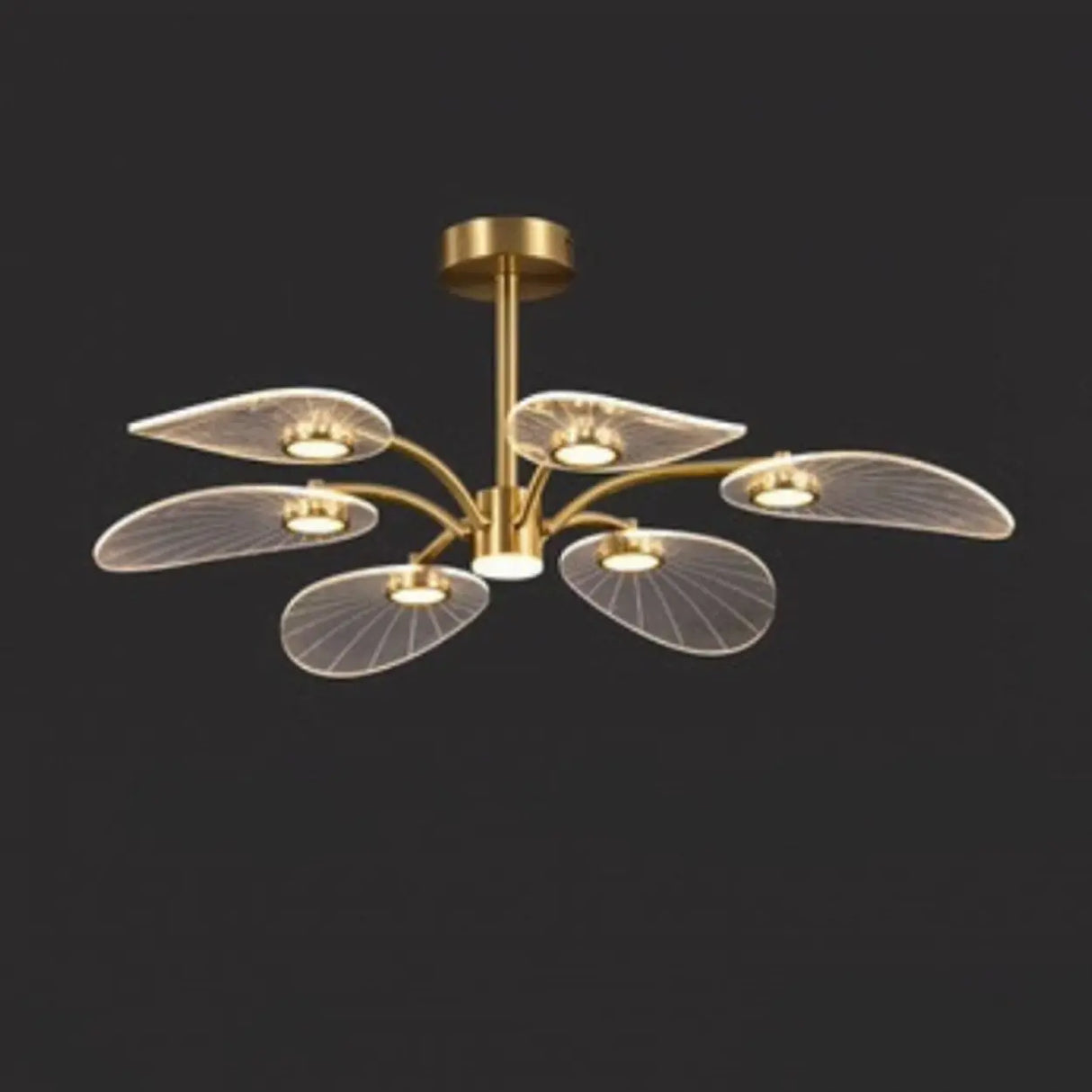 Modern Leaf Design Gold Ceiling Light Bedroom Chandelier Image - 2