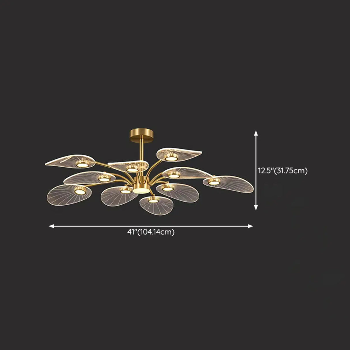 Modern Leaf Design Gold Ceiling Light Bedroom Chandelier Image - 20