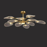 Modern Leaf Design Gold Ceiling Light Bedroom Chandelier Image - 5