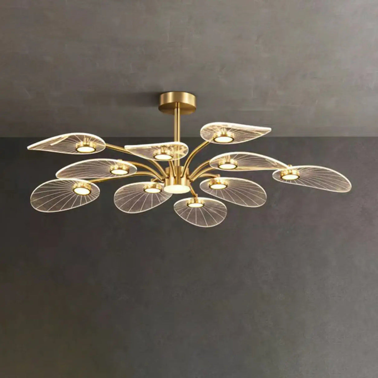 Modern Leaf Design Gold Ceiling Light Bedroom Chandelier Image - 9