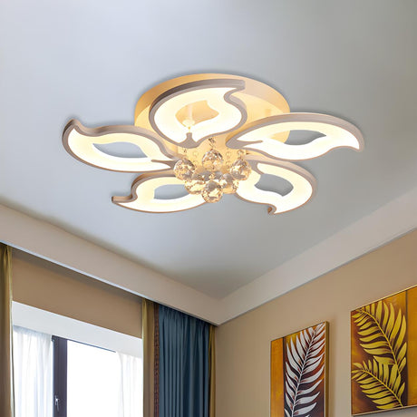 Modern Leaf-Shaped Crystal LED Semi-Flush Mount Light Image - 1