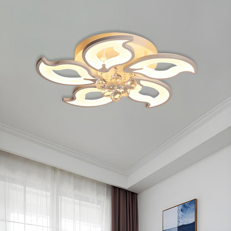 Modern Leaf-Shaped Crystal LED Semi-Flush Mount Light Image - 2