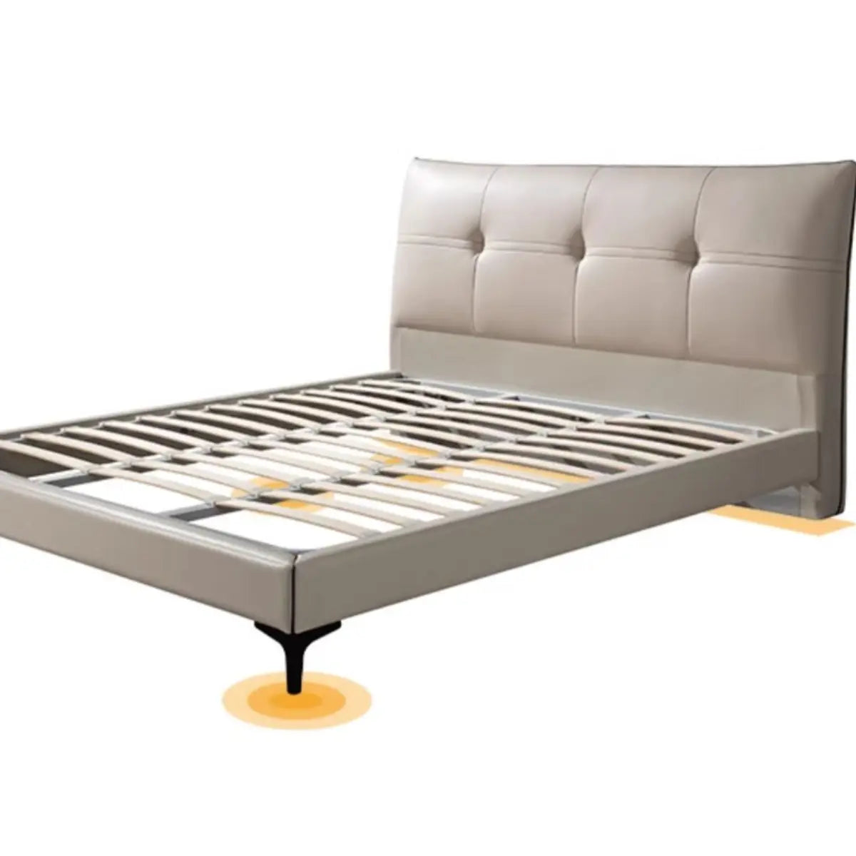 Modern Leather Beige King Bed with Plush Headboard Image - 10