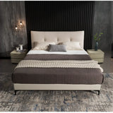 Modern Leather Beige King Bed with Plush Headboard Image - 12