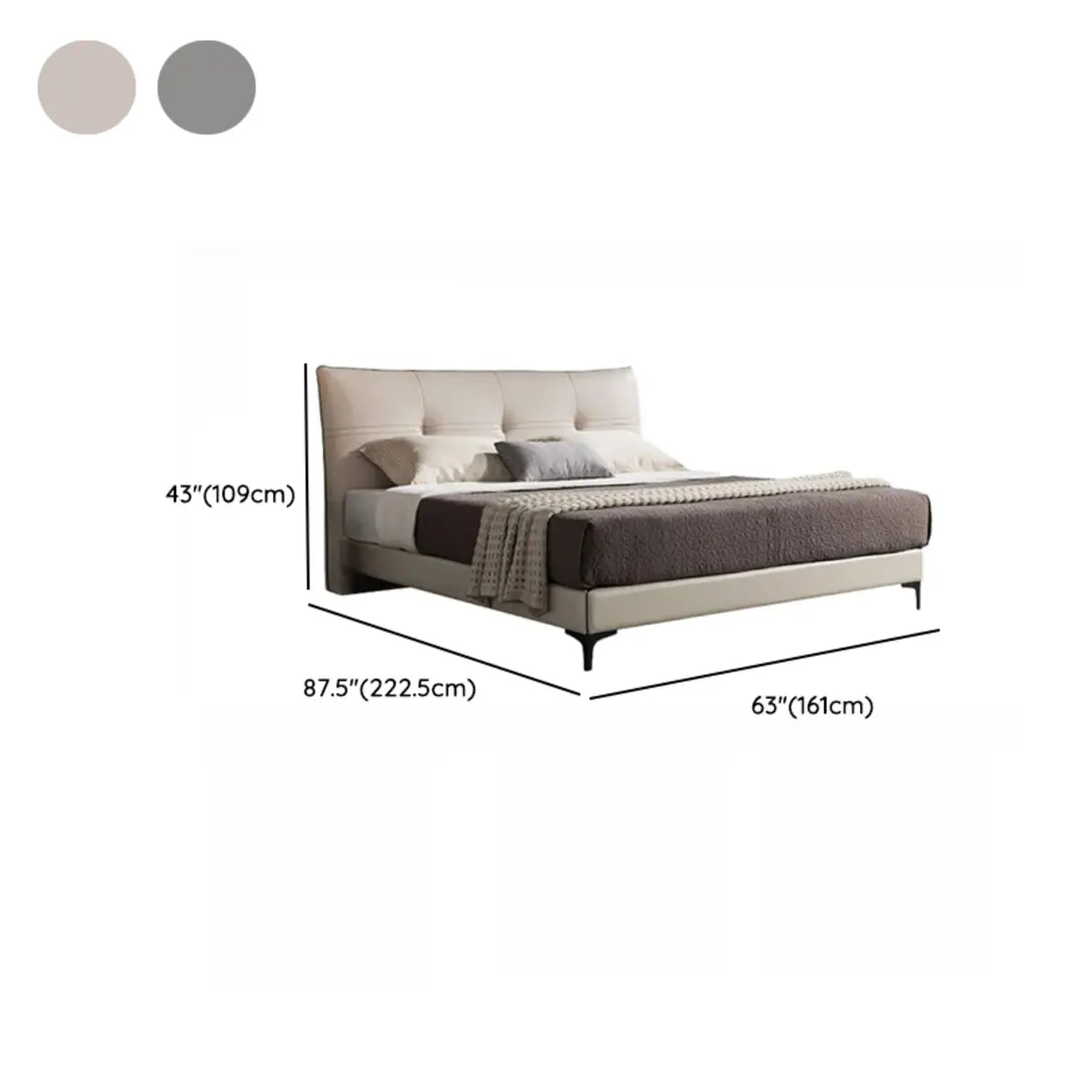 Modern Leather Beige King Bed with Plush Headboard 