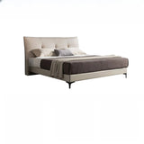 Modern Leather Beige King Bed with Plush Headboard Image - 2