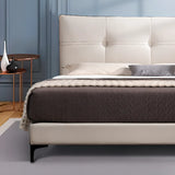 Modern Leather Beige King Bed with Plush Headboard Image - 6