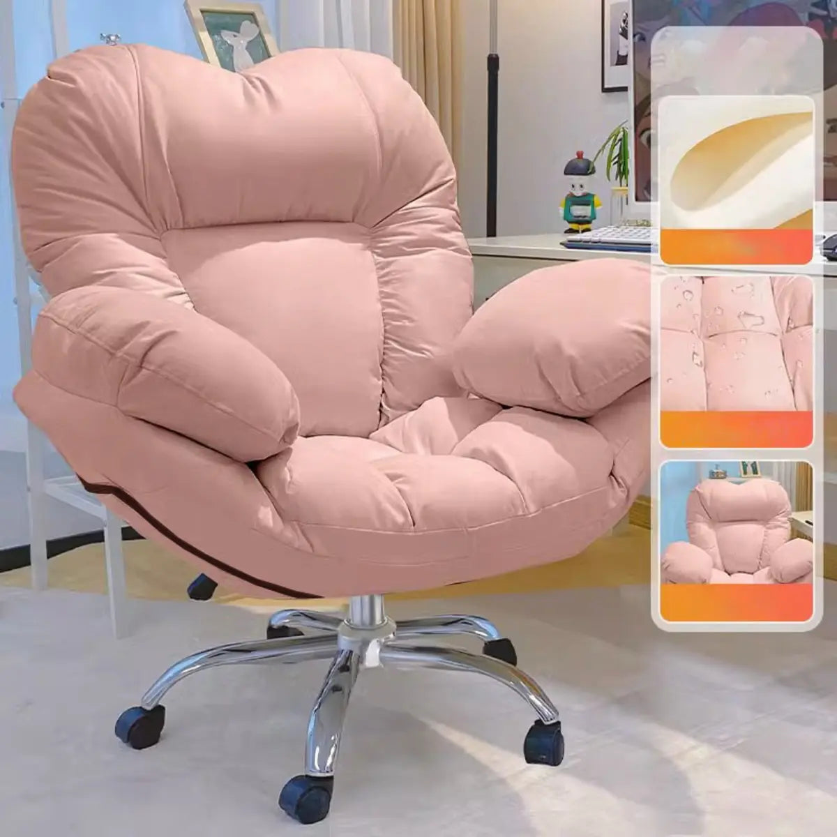 Modern Leather Casters Adjustable White Plush Office Chair Image - 10