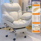 Modern Leather Casters Adjustable White Plush Office Chair Image - 4