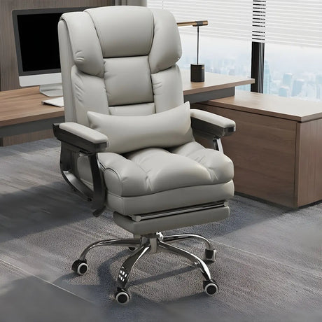 Modern Leather Reclining Steel Frame Grey Office Chair Image - 1