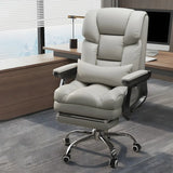 Modern Leather Reclining Steel Frame Grey Office Chair Image - 4