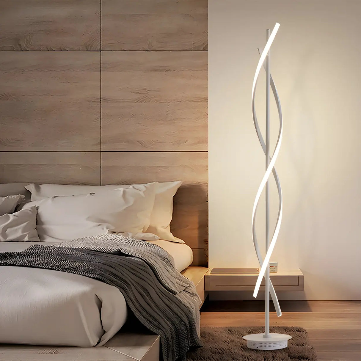 Modern LED Bedroom White Spiral Acrylic Floor Lamp Image - 1