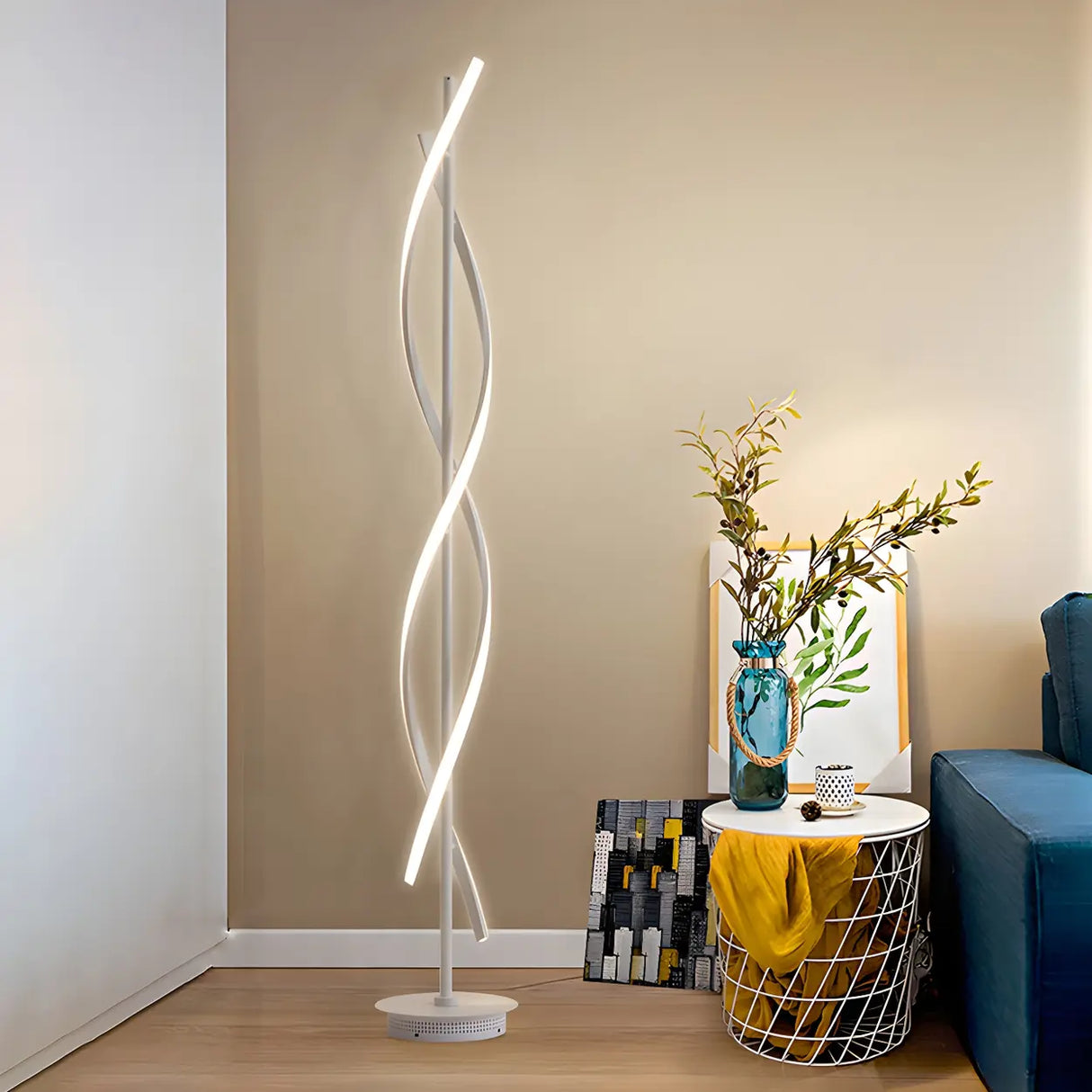 Modern LED Bedroom White Spiral Acrylic Floor Lamp Image - 3