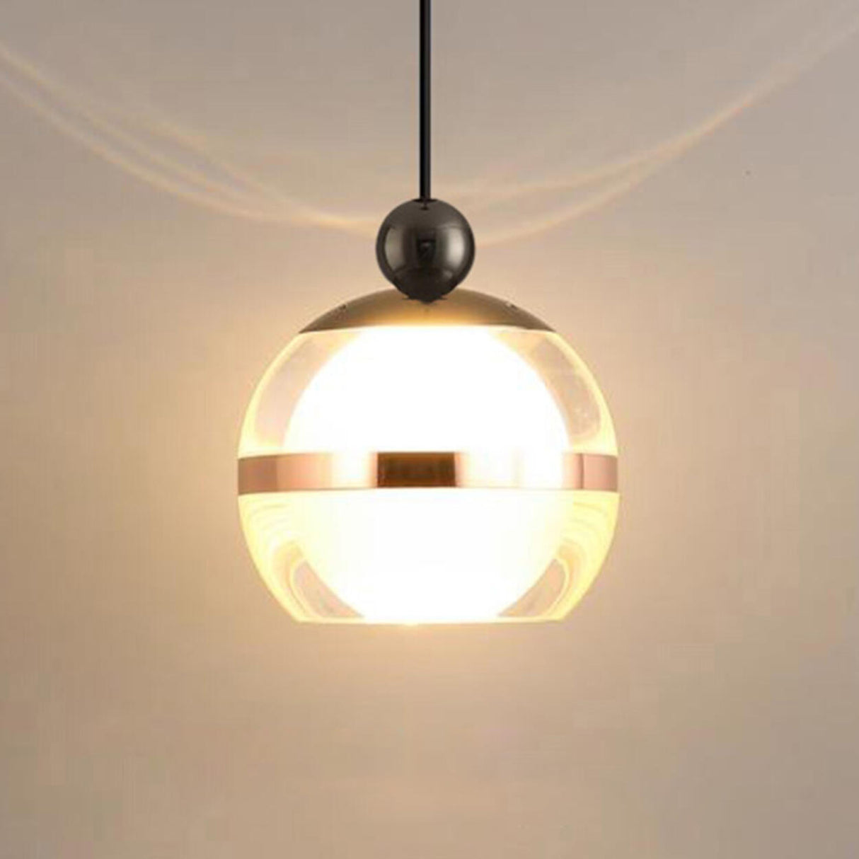 Modern LED Black Globe Acrylic Bedroom Pendant Light Image - 9