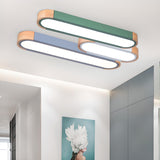 Modern LED Flush Mount Light Wood Geometric Shape Image - 3