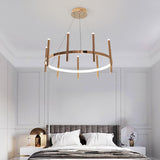 Modern LED Gold Ring Chandelier Vertical Tubes Image - 1