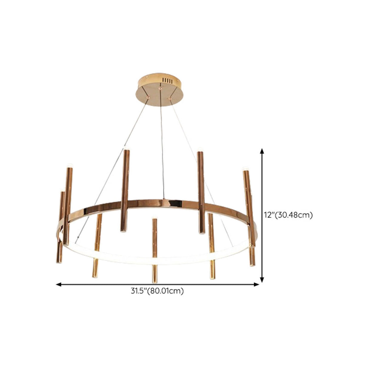 Modern LED Gold Ring Chandelier Vertical Tubes 