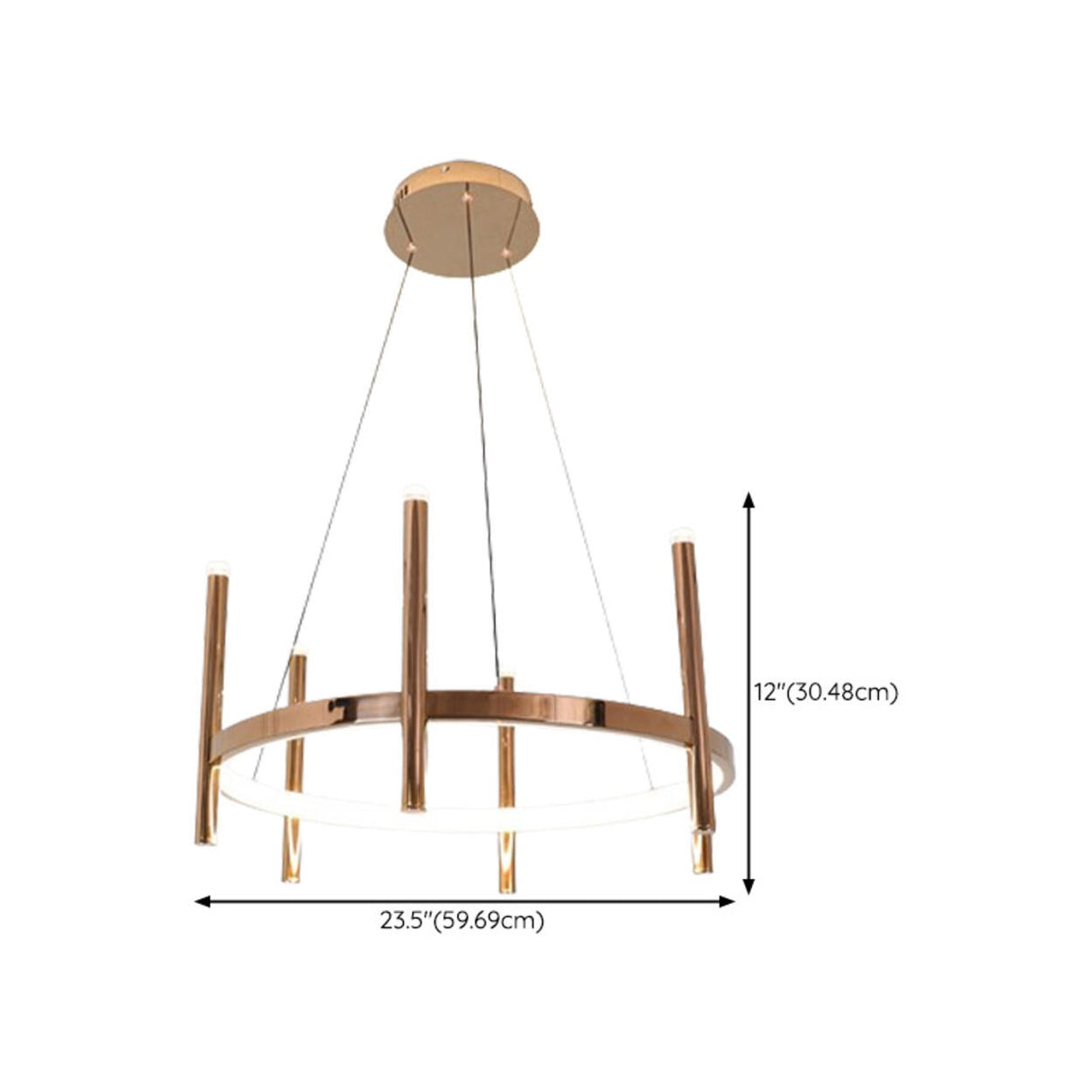 Modern LED Gold Ring Chandelier Vertical Tubes Image - 11