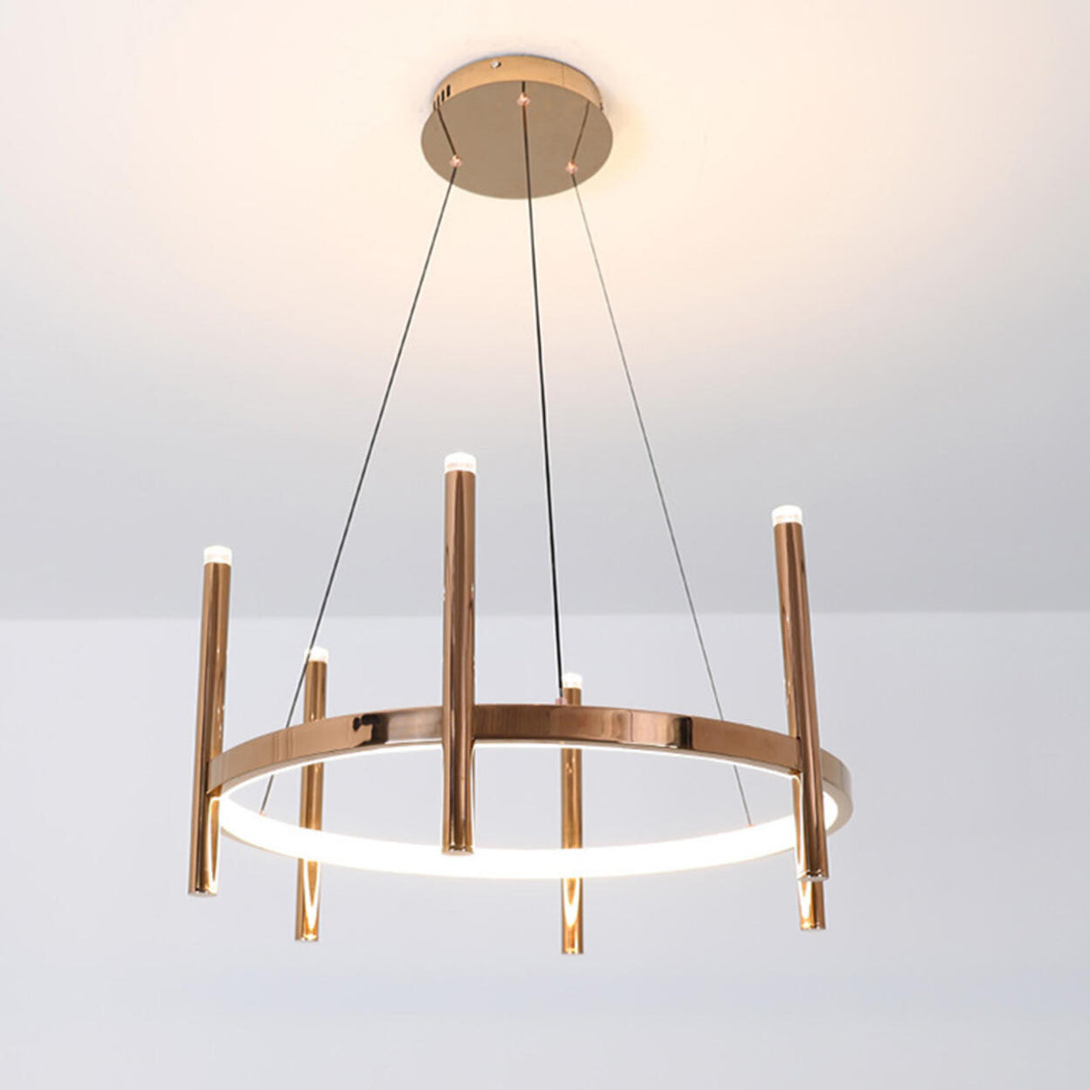 Modern LED Gold Ring Chandelier Vertical Tubes Image - 3