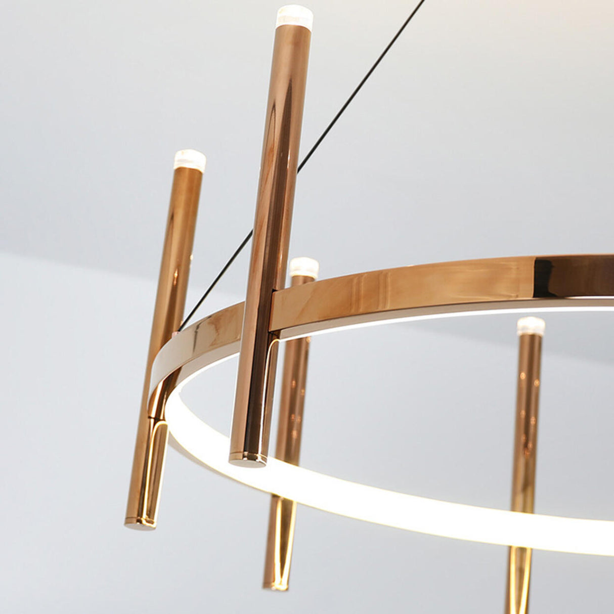 Modern LED Gold Ring Chandelier Vertical Tubes Image - 9