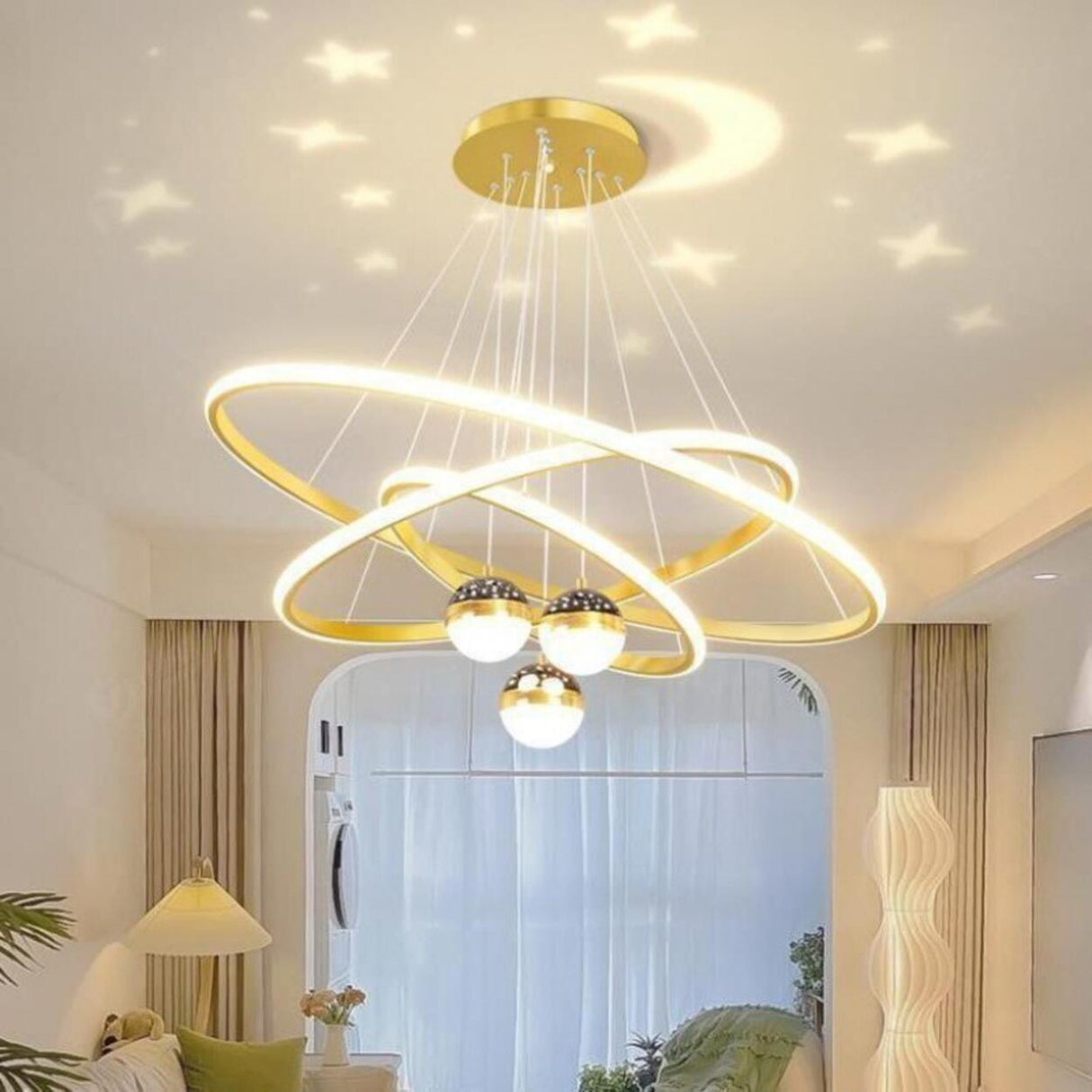 Modern LED Infinity Chandelier Adjustable Height Image - 3