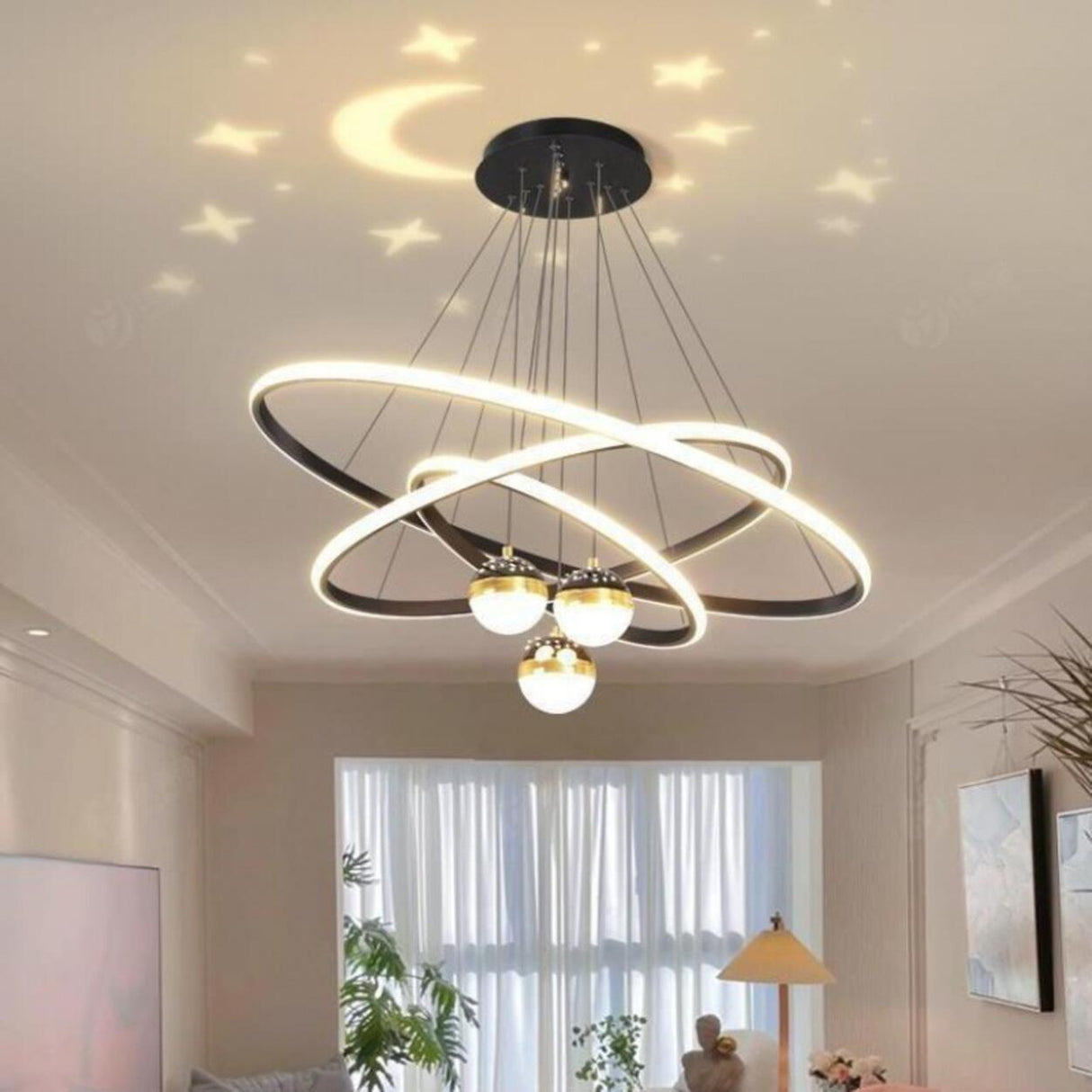 Modern LED Infinity Chandelier Adjustable Height Image - 4