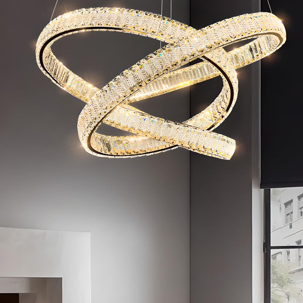 Modern LED Infinity Loop Crystal Pendant Chandelier Image - 4