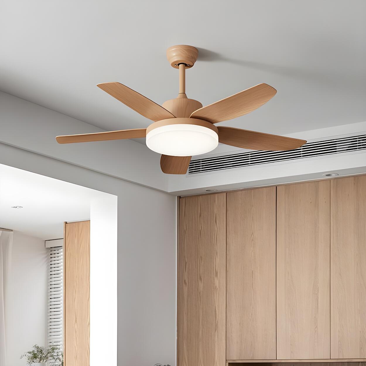 Modern LED Remote 5-Blade Wood Ceiling Fan with Light Image - 1