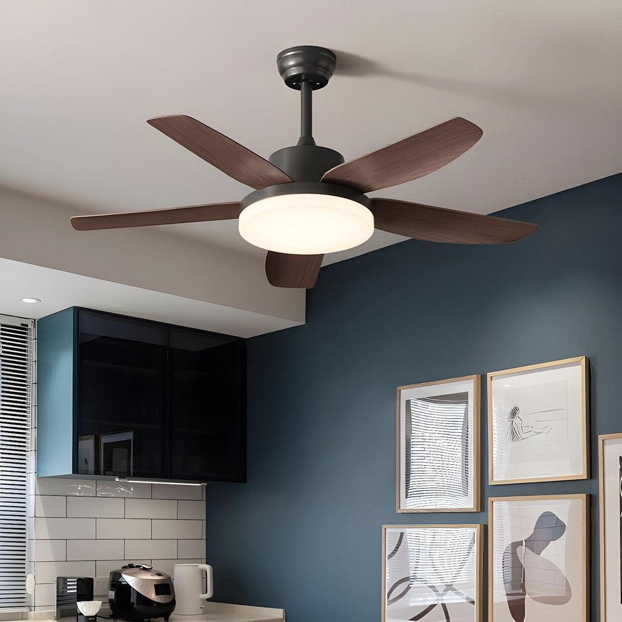 Modern LED Remote 5-Blade Wood Ceiling Fan with Light Image - 4