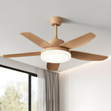 Modern LED Remote 5-Blade Wood Ceiling Fan with Light Image - 6