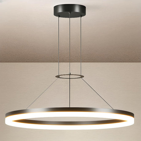 Modern LED Ring Pendant Chandelier Adjustable Height Image - 1