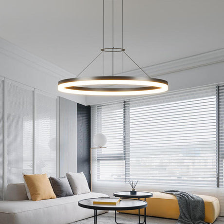 Modern LED Ring Pendant Chandelier Adjustable Height Image - 2