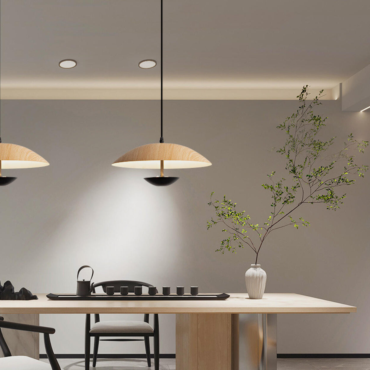 Modern Led String Pendant Light Wood and Black  Image - 6