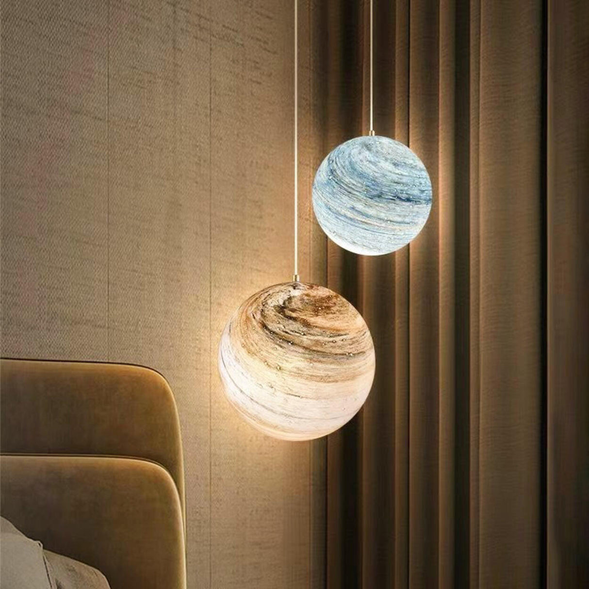 Modern Lemon Color Globe Planet Glass Pendant Light Image - 1