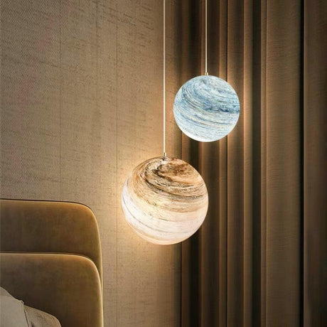 Modern Lemon Color Globe Planet Glass Pendant Light Image - 1