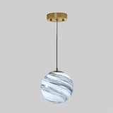 Modern Lemon Color Globe Planet Glass Pendant Light Image - 13