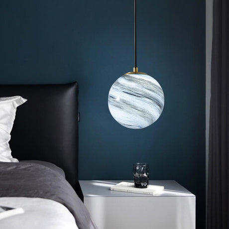 Modern Lemon Color Globe Planet Glass Pendant Light Image - 2