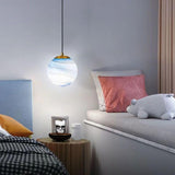 Modern Lemon Color Globe Planet Glass Pendant Light Image - 3