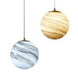 Modern Lemon Color Globe Planet Glass Pendant Light Image - 5