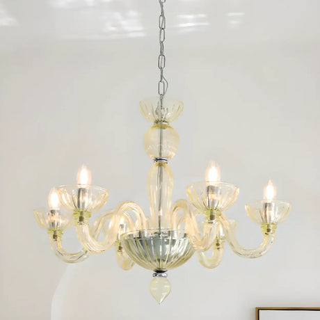 Modern Lemon Yellow Glass Chandelier Adjustable Height,  Image - 1