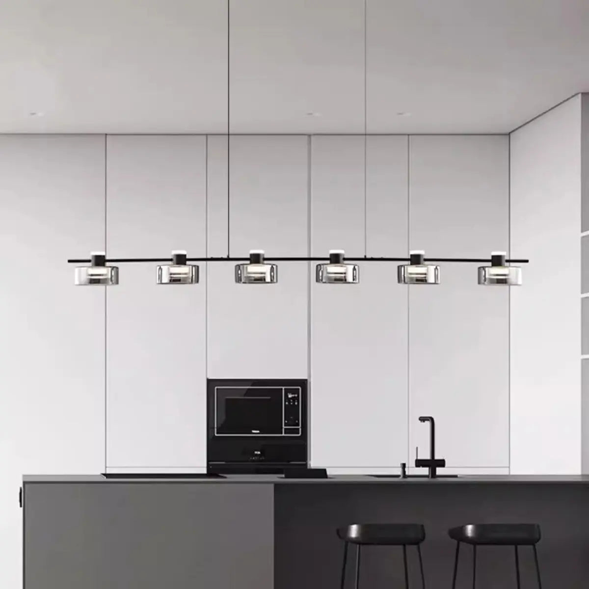 Modern Gray 5-Light Cylinder Pendant Island Light Image - 1