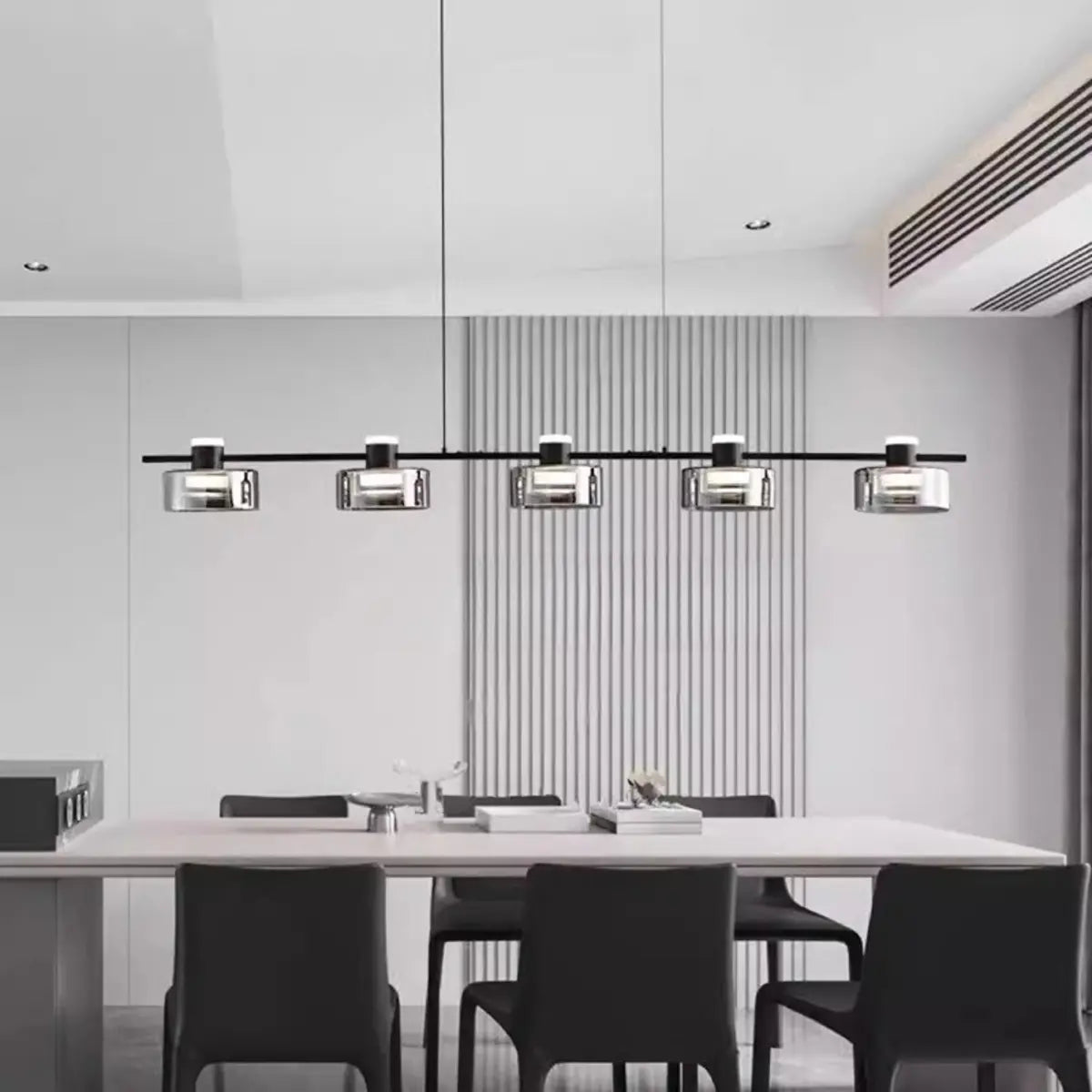 Modern Gray 5-Light Cylinder Pendant Island Light Image - 3