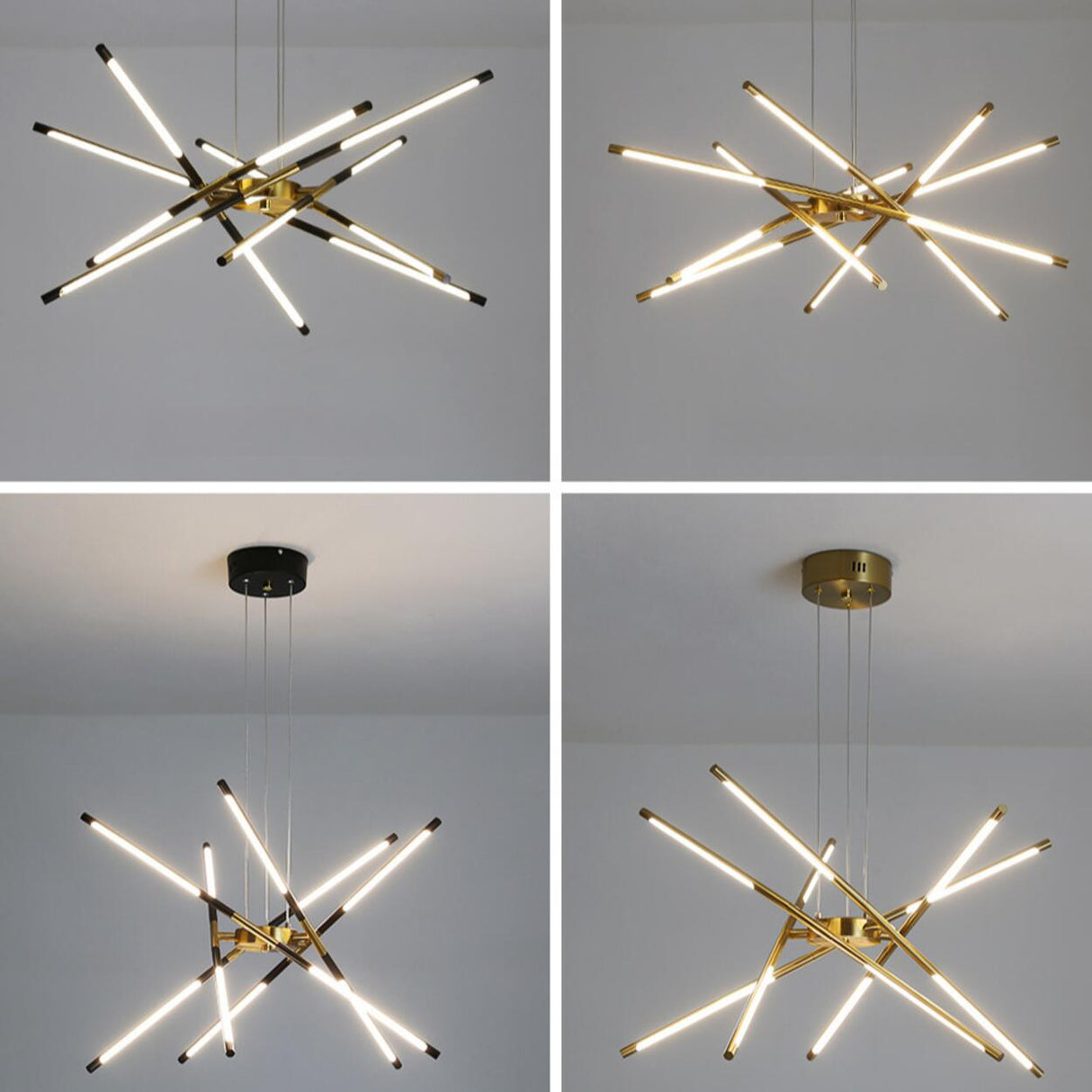 Modern Linear Gold LED Chandelier, Adjustable Height Image - 14