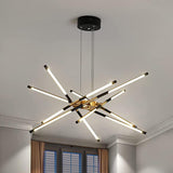 Modern Linear Gold LED Chandelier, Adjustable Height Image - 2