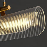 Modern Linear Ribbed Glass Adjustable Island Light Image - 10