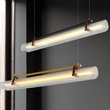 Modern Linear Ribbed Glass Adjustable Island Light Image - 6