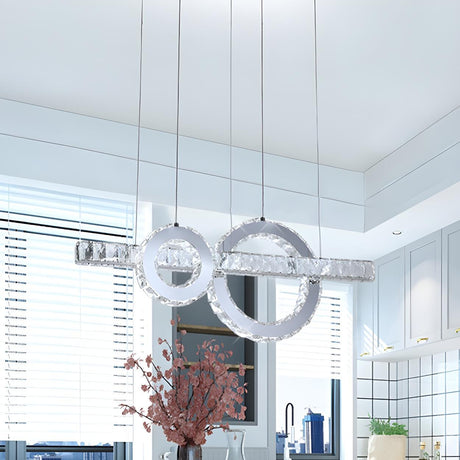 Modern Linear Stainless Steel Crystal Ring Pendant Light Image - 1