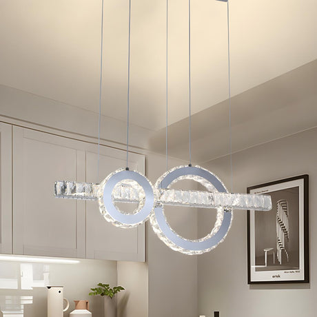 Modern Linear Stainless Steel Crystal Ring Pendant Light Image - 2