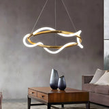 Modern Linear Twisted LED Ring Aluminum Chandelier Gold Image - 1