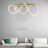 Modern Linear Twisted LED Ring Aluminum Chandelier Gold Image - 13